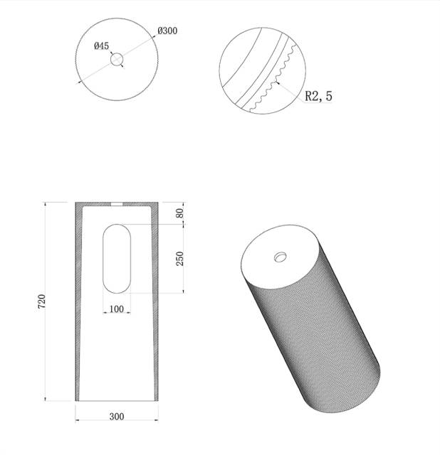 Пьедестал для раковины рифленый SOLE Corian 300*720 ANTRACIT