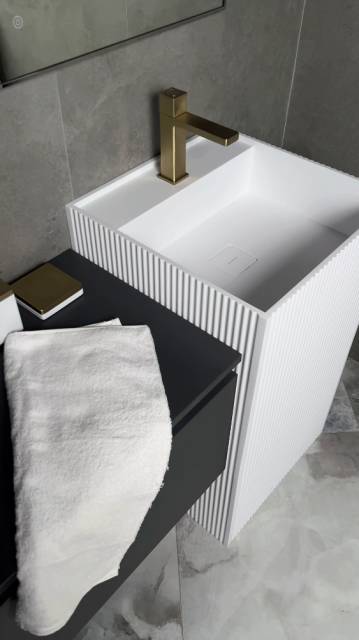 Раковина напольная рифленая с трех сторон Cube Corian 480*480*850 Matt White
