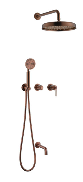 Смеситель встроенный + верхний + ручной душ + излив, ETERNA COPPER BRUSHED