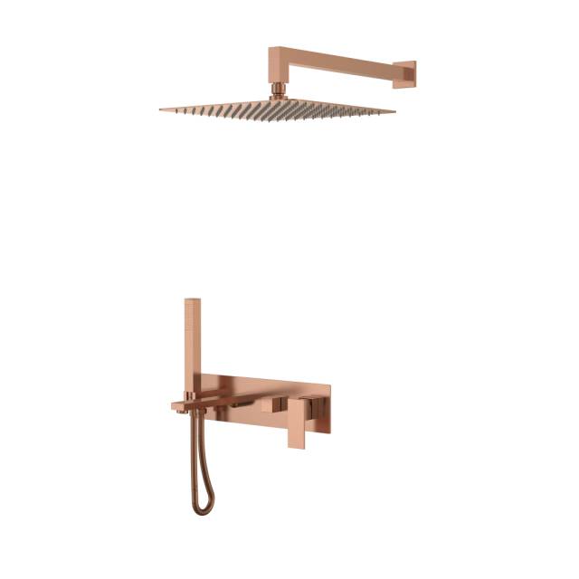 Смеситель встроенный + верхний+ ручной душ Qubic Copper Brushed с изливом
