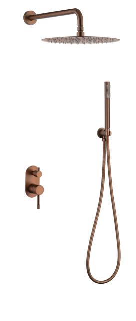 Смеситель встроенный + верхний+ ручной душ Uno. Brushed Bronze