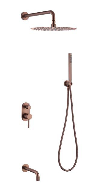 Смеситель встроенный + верхний+ ручной душ Uno. Copper Brushed с изливом