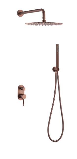 Смеситель встроенный + верхний+ ручной душ Uno. Copper Brushed