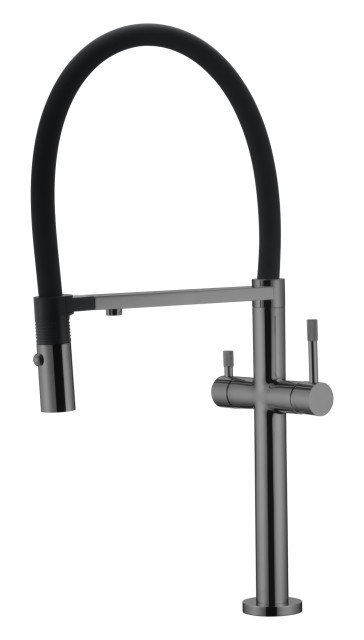 Смеситель для кухни UNO Shine Gun Metal c краном для питьевой воды
