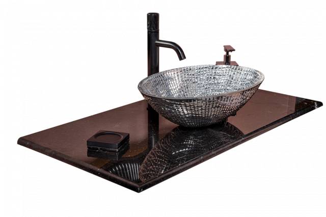 Столешница мрамор 81см Nero Marquina под Консоль и круглую хрусталь и смесак СБОКУ