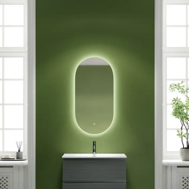 Зеркало для ванной комнаты SANCOS Овал (Oval) фоновая подсветка 55x105 с сенсорным управлением на прикосновение, арт. OV55C