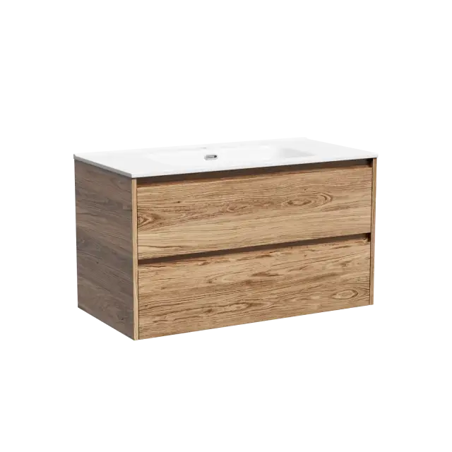 Тумба подвесная SANCOS Либра (Libra) 90x45x50 c двумя ящиками оснащенными доводчиками, Дуб чарльстон, арт. LB90ECH