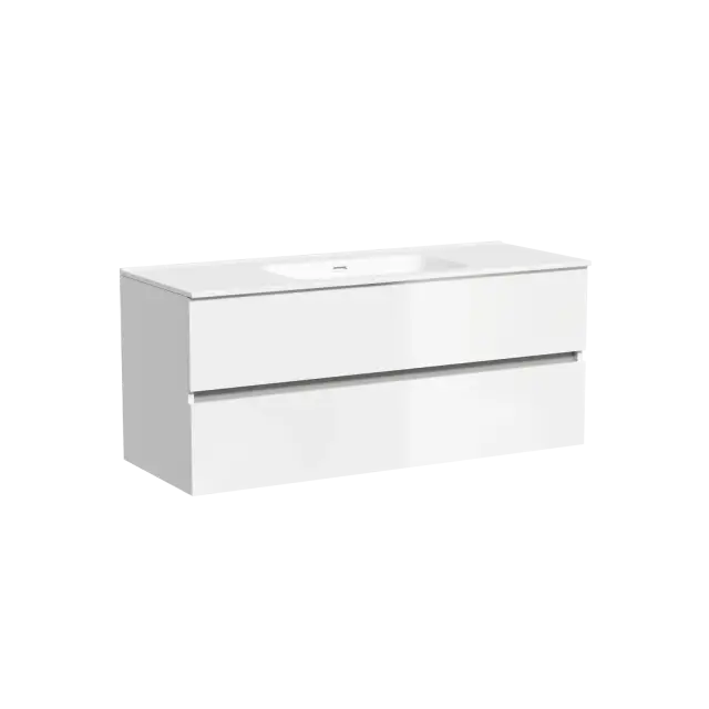 Тумба подвесная SANCOS Урбан (Urban) 120x45x50 c двумя ящиками оснащенными доводчиками, белый глянец, арт. UR120-1W