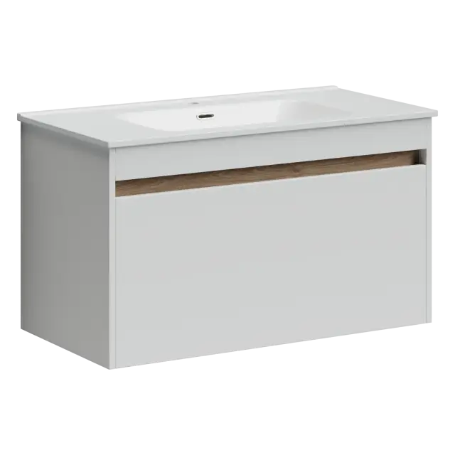 Тумба подвесная SANCOS Ум (Smart) 90x45x50 c двумя ящиками оснащенными доводчиками, белый глянец, арт. SM90W