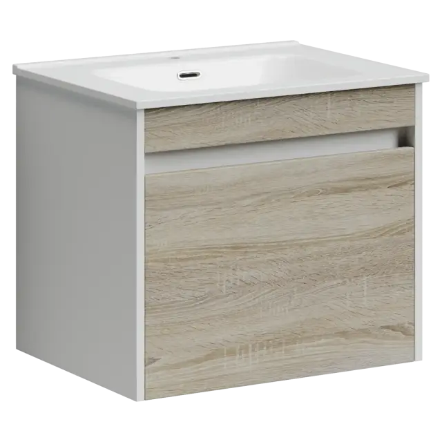 Тумба подвесная SANCOS Ум (Smart) 60x45x50 c двумя ящиками оснащенными доводчиками, дуб бардолино/белый, арт. SM60E