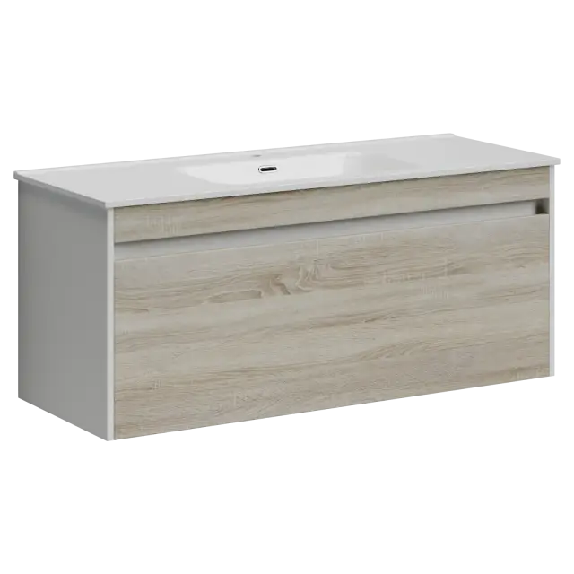 Тумба подвесная SANCOS Ум (Smart) 120x45x50 c двумя ящиками оснащенными доводчиками, дуб бардолино/белый, арт. SM120-1E