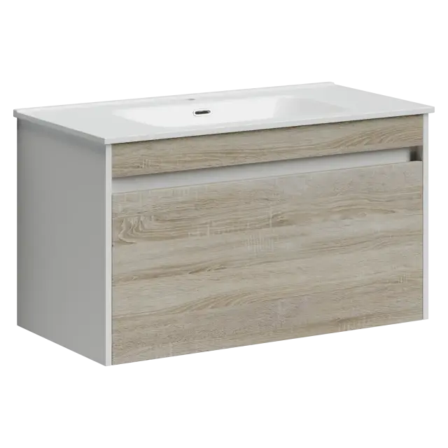 Тумба подвесная SANCOS Ум (Smart) 90x45x50 c двумя ящиками оснащенными доводчиками, дуб бардолино/белый, арт. SM90E