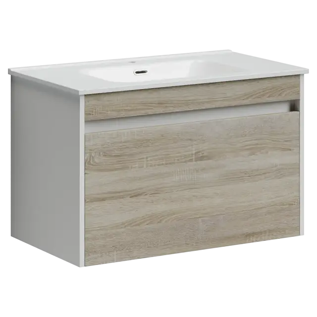 Тумба подвесная SANCOS Ум (Smart) 80x45x50 c двумя ящиками оснащенными доводчиками, дуб бардолино/белый, арт. SM80E
