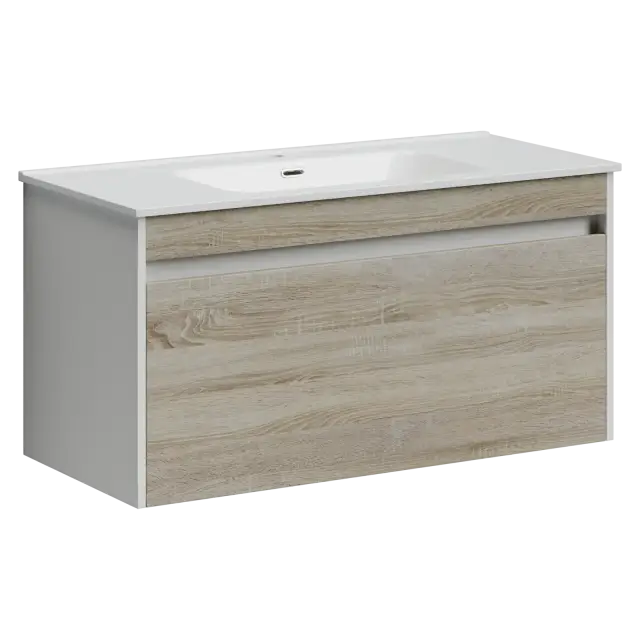 Тумба подвесная SANCOS Ум (Smart) 100x45x50 c двумя ящиками оснащенными доводчиками, дуб бардолино/белый, арт. SM100E