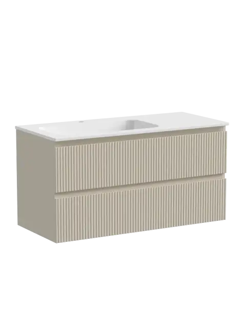Тумба подвесная SANCOS Сноб T (Snob T) левая 100x45x50 c двумя ящиками оснащенными доводчиками, Бежевый матовый (Beige Soft) арт.SNT100LCE