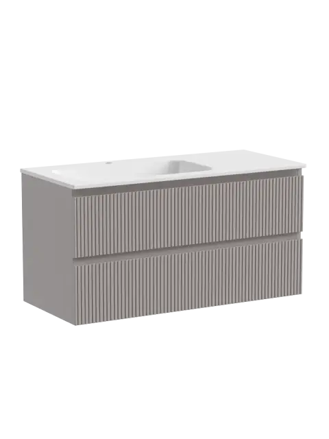 Тумба подвесная SANCOS Сноб T (Snob T) левая 100x45x50 c двумя ящиками оснащенными доводчиками, Пыльная роза (Doha Soft) арт.SNT100LSM