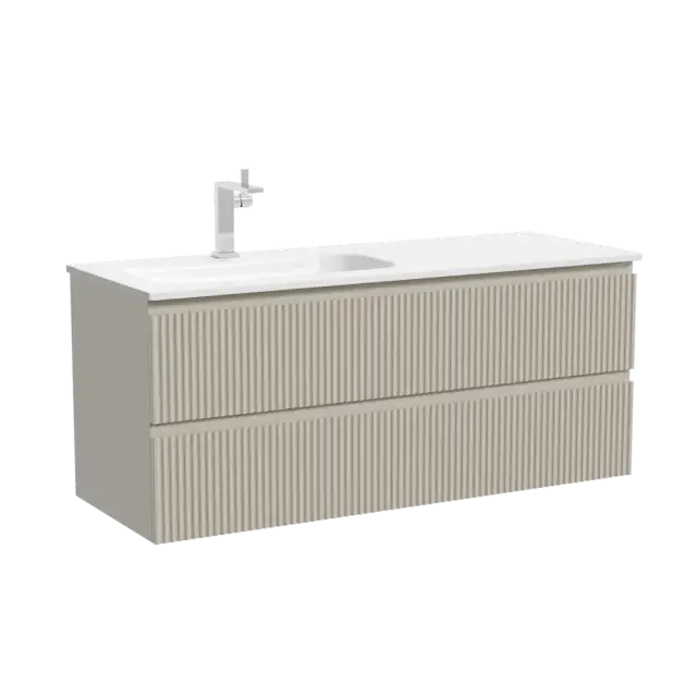 Тумба подвесная SANCOS Сноб Р (Snob R) 120x45x50 c двумя ящиками оснащенными доводчиками, Бежевый матовый (Beige Soft), арт.SNR120CE
