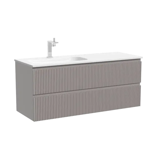Тумба подвесная SANCOS Сноб Р (Snob R) левая 120x45x50 c двумя ящиками оснащенными доводчиками, Бежевый матовый (Beige Soft), арт.SNR120LCE