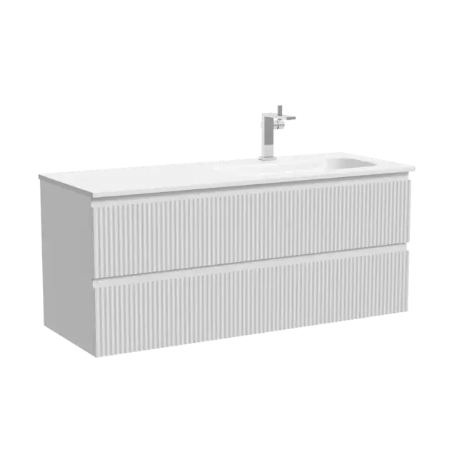 Тумба подвесная SANCOS Сноб Р (Snob R) правая 120x45x50 c двумя ящиками оснащенными доводчиками, Бежевый матовый (Beige Soft), арт.SNR120RCE
