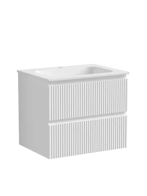 Тумба подвесная SANCOS Сноб Р (Snob R) 60x45x50 c двумя ящиками оснащенными доводчиками, Бежевый матовый (Beige Soft), арт.SNR60CE