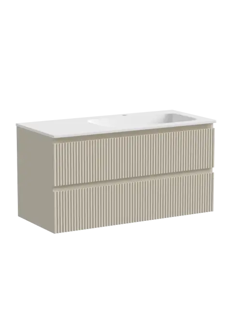 Тумба подвесная SANCOS Сноб Р (Snob R) правая 100x45x50 c двумя ящиками оснащенными доводчиками, Бежевый матовый (Beige Soft) арт.SNR100RCE