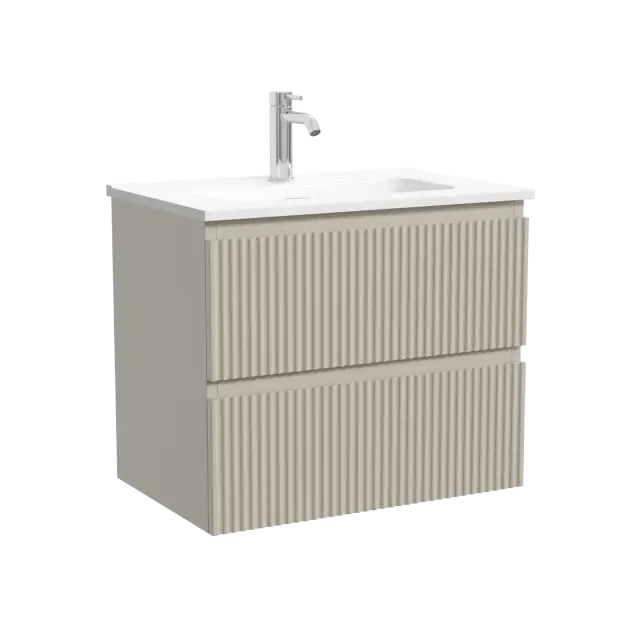 Тумба подвесная SANCOS Сноб Р (Snob R) 60x40x50 c двумя ящиками оснащенными доводчиками, Бежевый матовый (Beige Soft) арт.SNR60/39CE