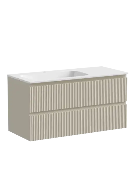 Тумба подвесная SANCOS Сноб Р (Snob R) левая 100x45x50 c двумя ящиками оснащенными доводчиками, Бежевый матовый (Beige Soft) арт.SNR100LCE
