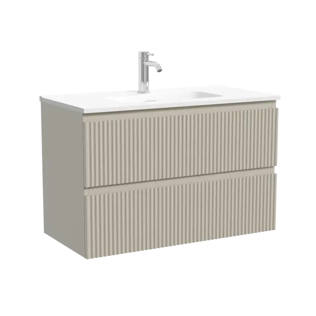 Тумба подвесная SANCOS Сноб Р (Snob R) 80x40x50 c двумя ящиками оснащенными доводчиками, Бежевый матовый (Beige Soft) арт.SNR80/39CE