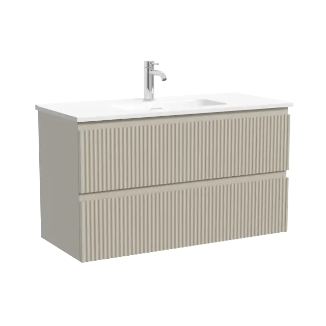 Тумба подвесная SANCOS Сноб Р (Snob R) 90x40x50 c двумя ящиками оснащенными доводчиками, Бежевый матовый (Beige Soft) арт.SNR90/39CE