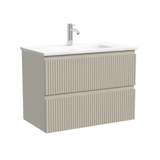Тумба подвесная SANCOS Сноб Р (Snob R) 70x40x50 c двумя ящиками оснащенными доводчиками, Бежевый матовый (Beige Soft) арт.SNR70/39CE