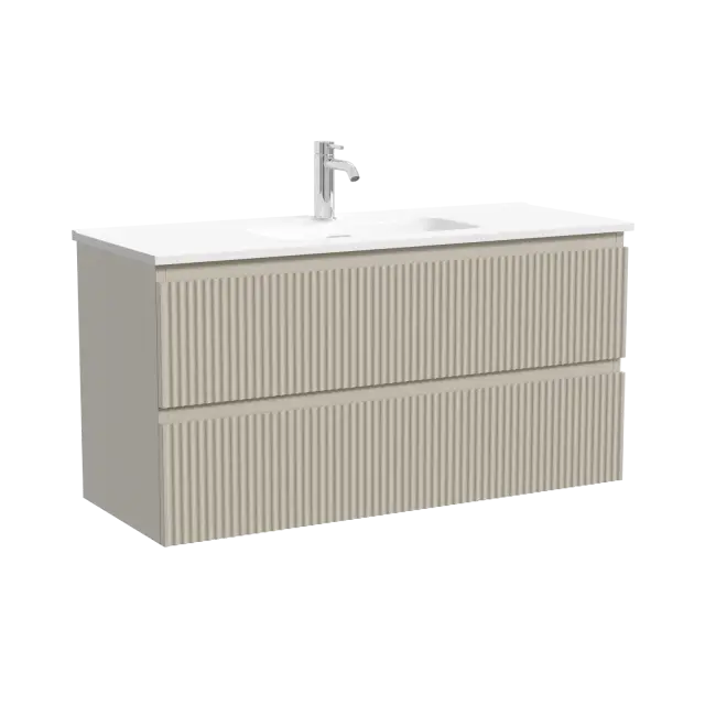 Тумба подвесная SANCOS Сноб Р (Snob R) 100x40x50 c двумя ящиками оснащенными доводчиками, Бежевый матовый (Beige Soft) арт.SNR100/39CE