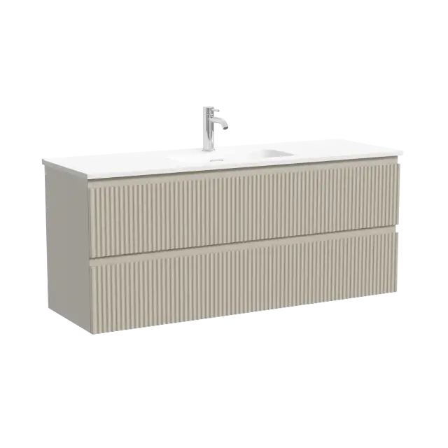 Тумба подвесная SANCOS Сноб Р (Snob R) 120x40x50 c двумя ящиками оснащенными доводчиками, Бежевый матовый (Beige Soft) арт.SNR120/39CE