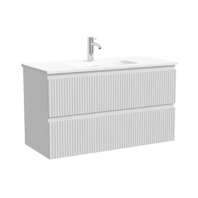 Тумба подвесная SANCOS Сноб Р (Snob R) 90x40x50 c двумя ящиками оснащенными доводчиками, Белый матовый (Bianco) арт.SNR90/39W