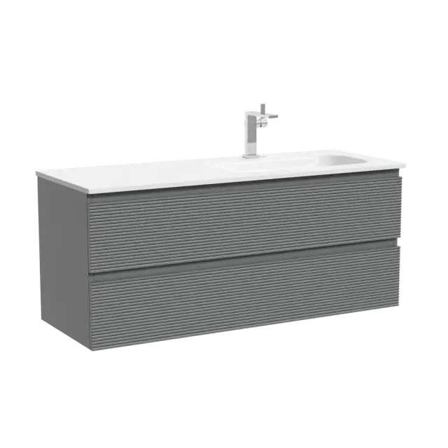 Тумба подвесная SANCOS Фолк (Folk)  правая 120x45x50 c двумя ящиками оснащенными доводчиками, Мягкий серый (Ergraut soft), арт.FL120RES