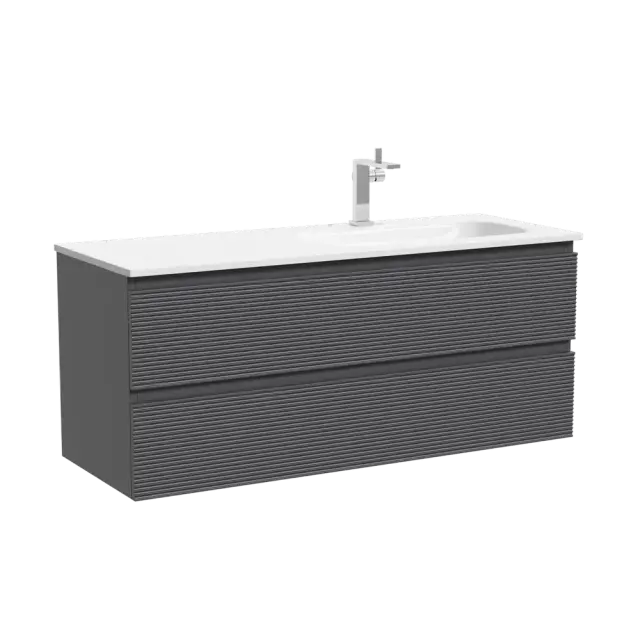 Тумба подвесная SANCOS Фолк (Folk)  правая 120x45x50 c двумя ящиками оснащенными доводчиками, Темный серый (Grey soft), арт.FL120RGS