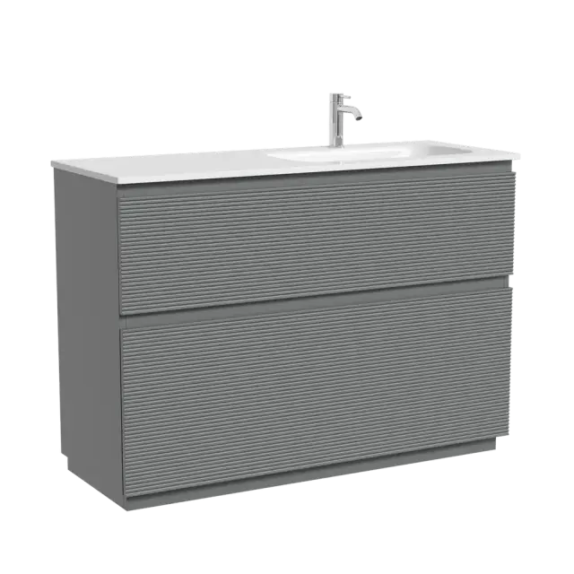 Тумба напольная SANCOS Фолк напольный (Folk Floor) правая 120x45x85 c двумя ящиками оснащенными доводчиками, Мягкий серый (Ergraut soft) арт.FL120FRES