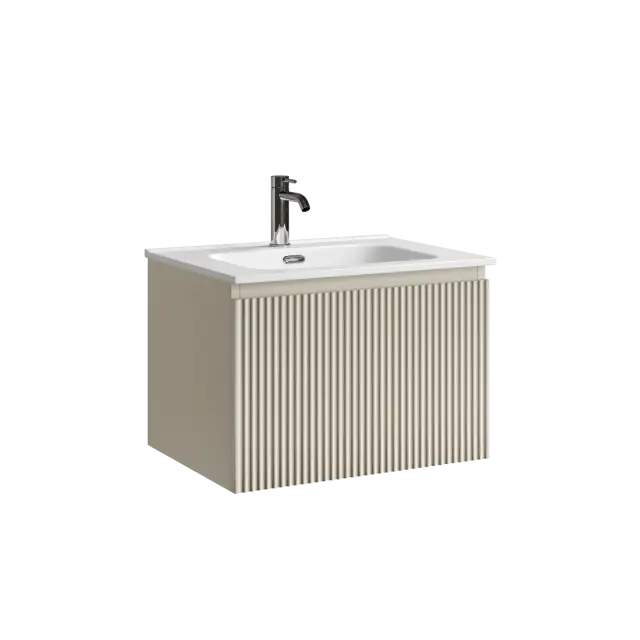 Тумба подвесная SANCOS Сноб Р 1.0 (Snob R 1.0) 60x45x40 c одним ящиком оснащенным доводчиками, Бежевый матовый (Beige Soft) арт. SNR1.060CE