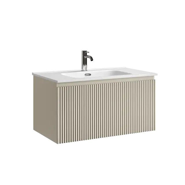 Тумба подвесная SANCOS Сноб Р 1.0 (Snob R 1.0) 80x45x40 c одним ящиком оснащенным доводчиками, Бежевый матовый (Beige Soft) арт.SNR1.080CE