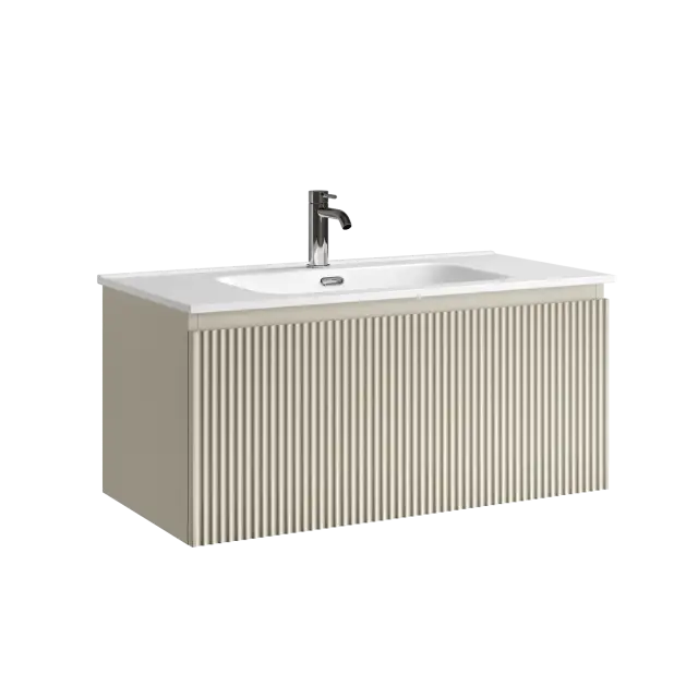 Тумба подвесная SANCOS Сноб Р 1.0 (Snob R 1.0) 90x45x40 c одним ящиком оснащенным доводчиками, Бежевый матовый (Beige Soft) арт.SNR1.090CE