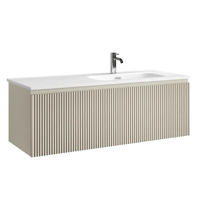 Тумба подвесная SANCOS Сноб Р 1.0 (Snob R 1.0) 120x45x40 c одним ящиком оснащенным доводчиками, Бежевый матовый (Beige Soft) арт.SNR1.0120RCE