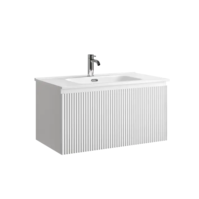 Тумба подвесная SANCOS Сноб Р 1.0 (Snob R 1.0) 80x45x40 c одним ящиком оснащенным доводчиками, Белый матовый (Bianco) арт.SNR1.080W