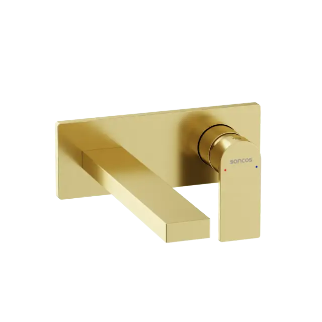 Смеситель для раковины SANCOS Студия (Studio) c внутренней частью, брашированное золото, вакуумное напыление (PVD-покрытие), арт. SC9017BG