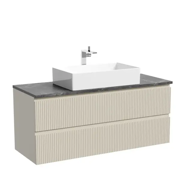 Тумба подвесная SANCOS Сноб T (Snob T) 120x45x50 c двумя ящиками оснащенными доводчиками, Бежевый матовый (Beige Soft), арт.SNT120CE