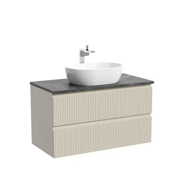 Тумба подвесная SANCOS Сноб T (Snob T) 90x45x50 c двумя ящиками оснащенными доводчиками, Бежевый матовый (Beige Soft), арт.SNT90CE