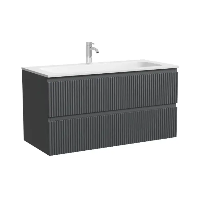 Тумба подвесная SANCOS Сноб Р (Snob R) 100x45x50 c двумя ящиками оснащенными доводчиками, темный антрацит матовый, арт.SNR100MDH