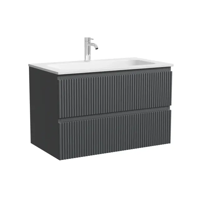 Тумба подвесная SANCOS Сноб Р (Snob R) 80x45x50 c двумя ящиками оснащенными доводчиками, темный антрацит матовый, арт.SNR80MDH