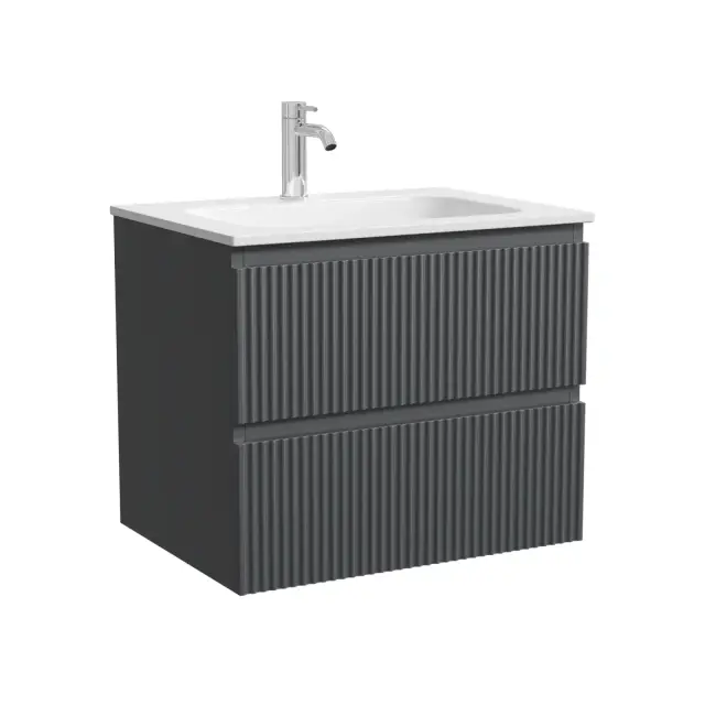 Тумба подвесная SANCOS Сноб Р (Snob R) 60x45x50 c двумя ящиками оснащенными доводчиками, темный антрацит матовый, арт.SNR60MDH