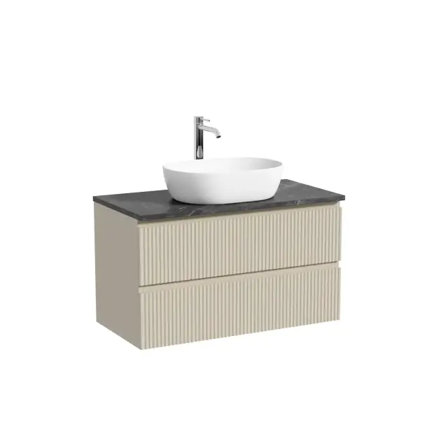 Тумба подвесная SANCOS Сноб Р (Snob R) 80x45x50 c двумя ящиками оснащенными доводчиками, Бежевый матовый (Beige Soft), арт.SNR80CE