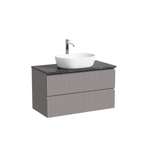 Тумба подвесная SANCOS Сноб Р (Snob R) 80x45x50 c двумя ящиками оснащенными доводчиками, темный антрацит матовый, арт.SNR80MDH