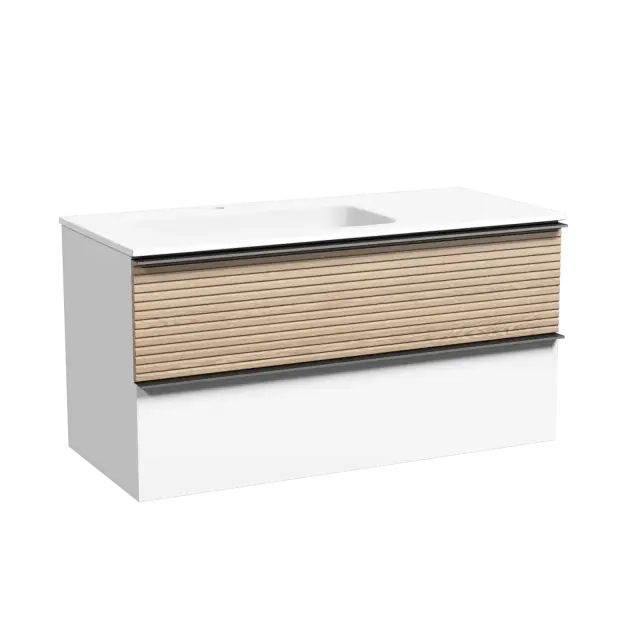 Тумба подвесная SANCOS Дельта (Delta) 100x45x50 c двумя ящиками оснащенными доводчиками, левая, дуб светлый/белый, арт. DL100LW